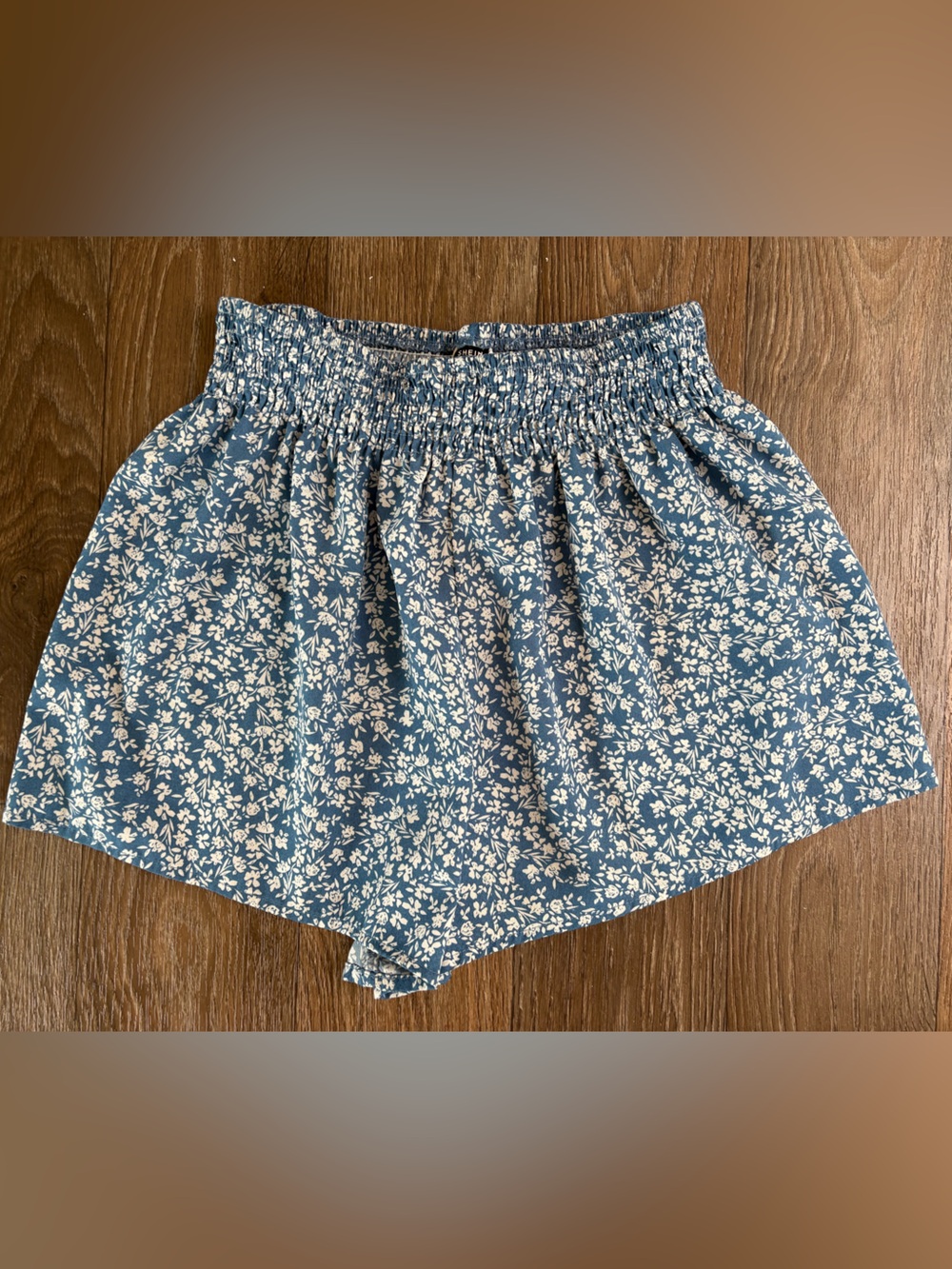 Blue Floral Smocked Waist Shorts